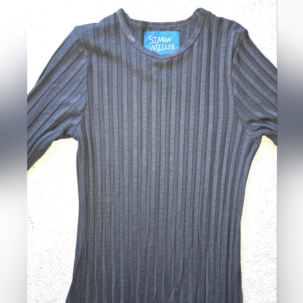 Simon Miller Black Ribbed Long Sleeve  Dress Large - Picture 5 of 9